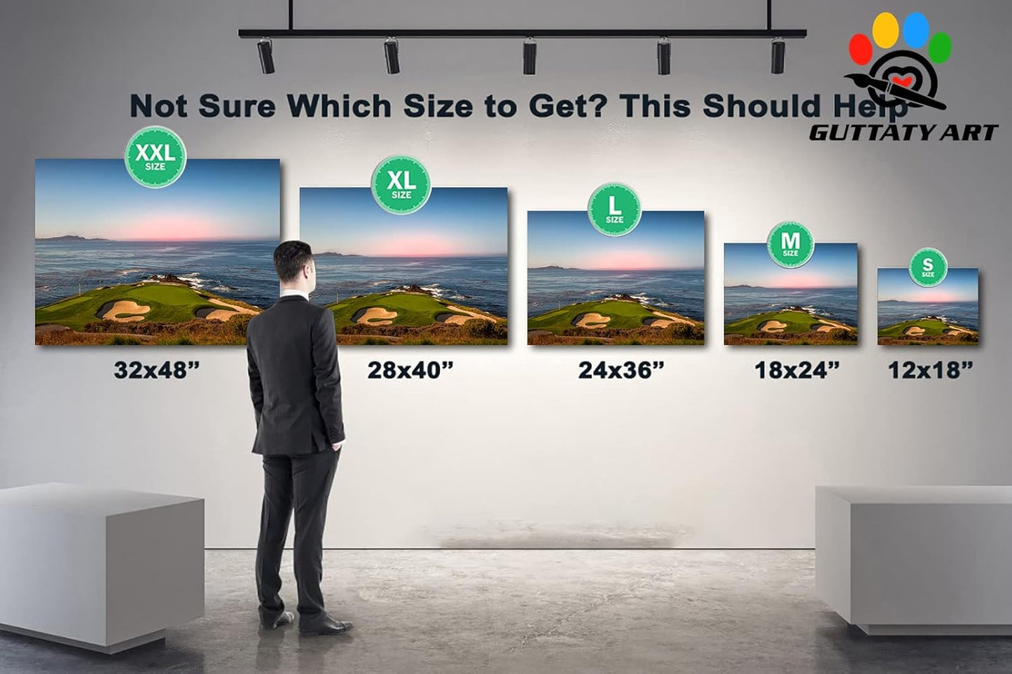 Golf Canvas Wall Art, Pebble Beach Golf Links Painting Prints for Living Room Wall Decor, Men's Sports Golf Course Poster Picture for Bedroom Decor, Framed Artwork for Office Home Decor 24x36 Inches