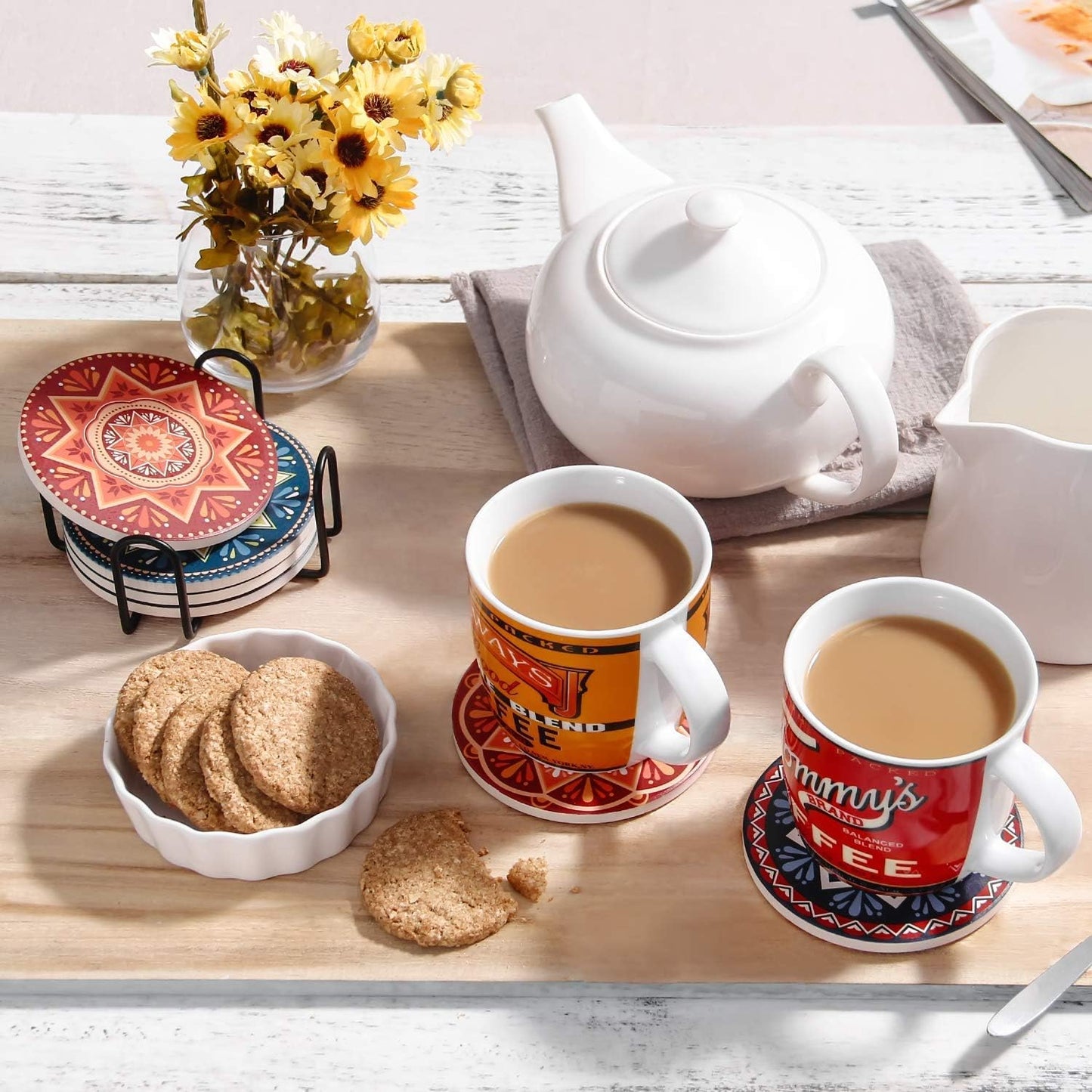 Darate Absorbent Coasters with Holder Set of 8, Coasters for Drinks, Unique Housewarming Gift, 4 Inch Round Coaster for Bedroom, Home, Office, Bar, Dining Room, Living Room, Kitchen (Mandala)