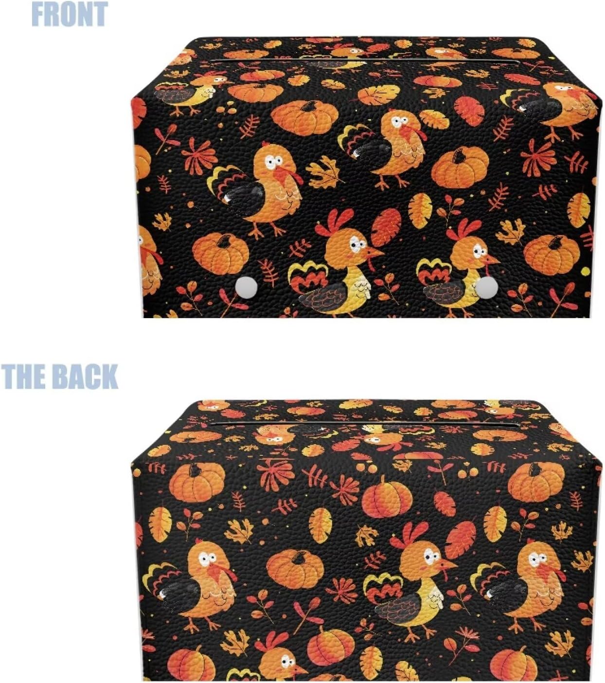 Cute Turkey Tissue Box Cover Rectangular PU Leather Facial Tissue Box Holder for Thanksgiving Day Home Decor Foldable Easy to Storage or Take
