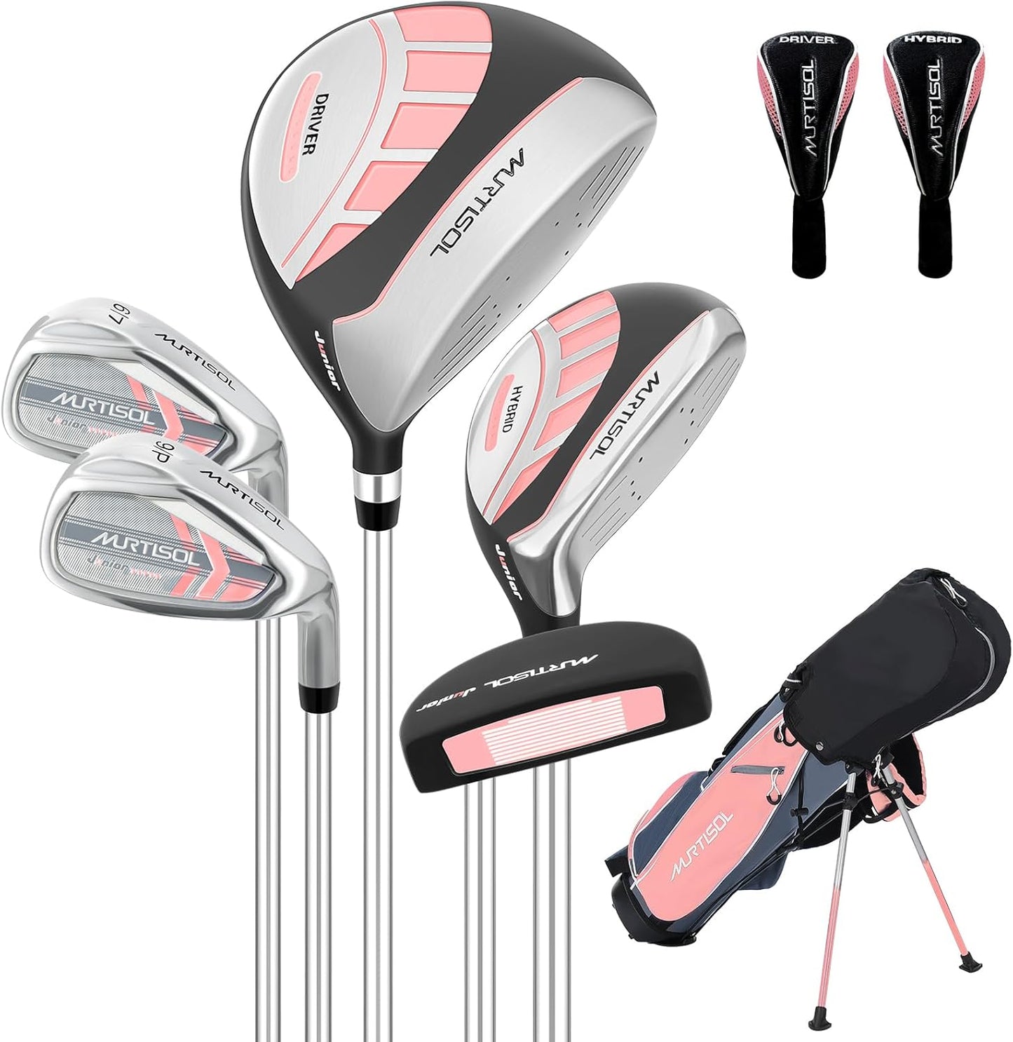 5/6 Pieces Kids Golf Club Set, Junior Golf Club Set Ages 4-12 Includes Stand Bag, 1# Drive, 5# Hybrid, 6/7#, 9/P# Irons and Putter Right Hand for Boys Girls