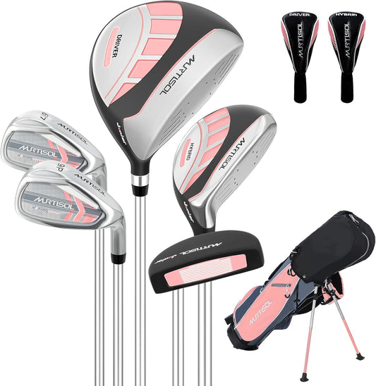 5/6 Pieces Kids Golf Club Set, Junior Golf Club Set Ages 4-12 Includes Stand Bag, 1# Drive, 5# Hybrid, 6/7#, 9/P# Irons and Putter Right Hand for Boys Girls