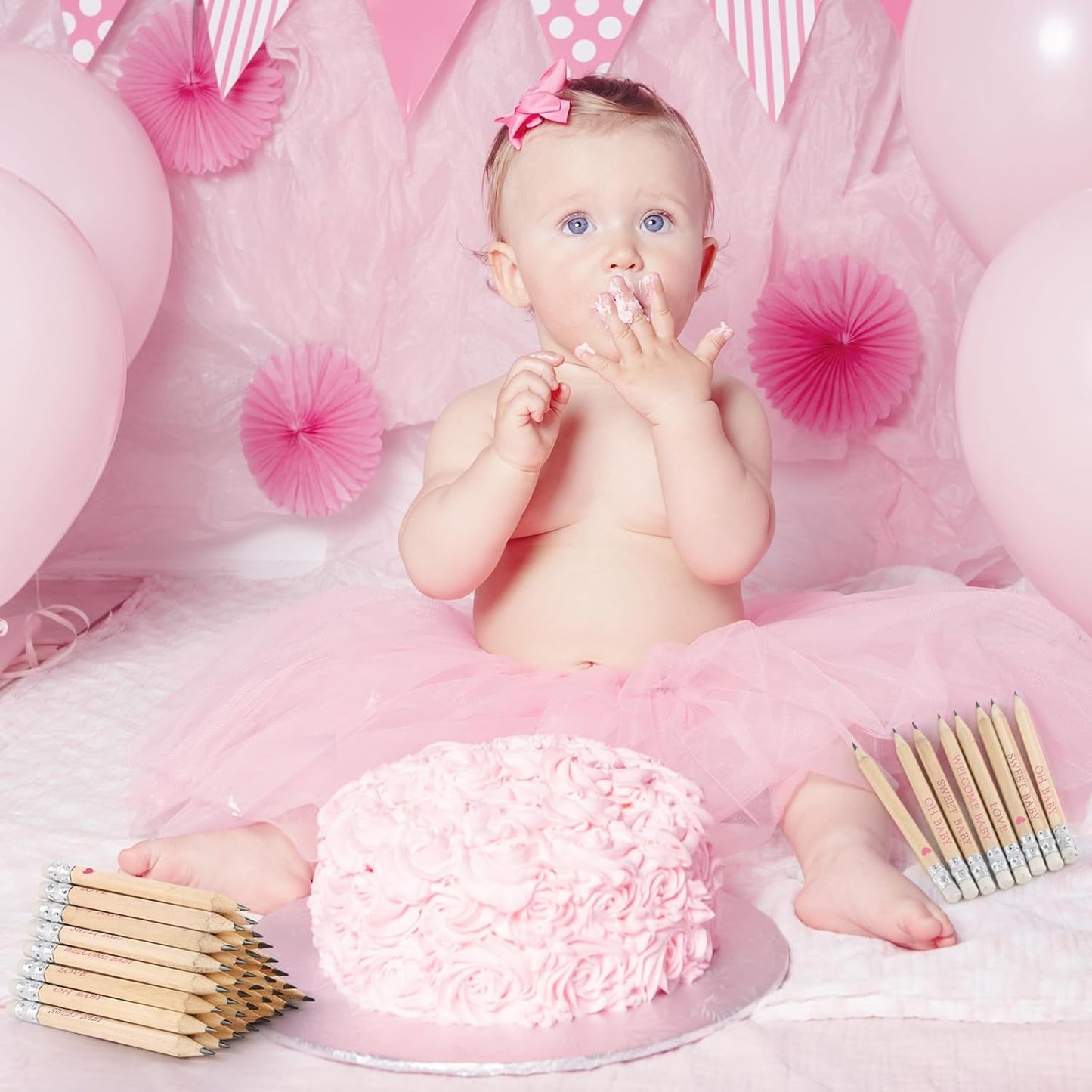 50 Sets Pink Baby Shower Pencils Gifts Bulk for Guest Golf Half Pencils Baby Shower Game Sharpened Mini Pencil with Eraser It's A Girl Gender Reveal Party Favors