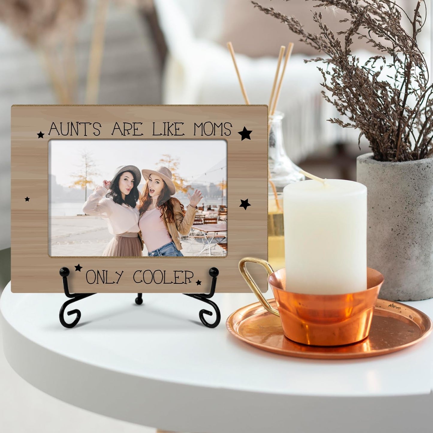 Aunt Picture Frame, Wooden Photo Frame with Stand, Auntie Gifts Birthday Gifts for Women Aunt Auntie Mom Sister, Home Office Desk Decor Photo Frame Tabletop Display -xk27