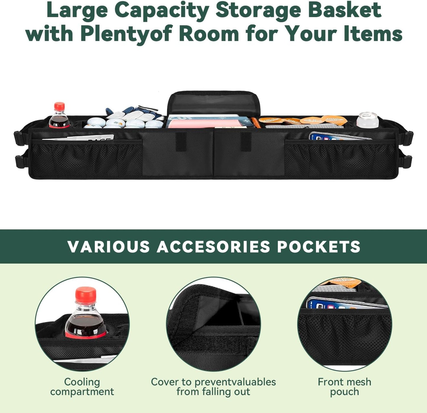 Grekos Golf Cart Inner Storage Tray, Upgraded 1680D Golf Cart Front Storage Basket