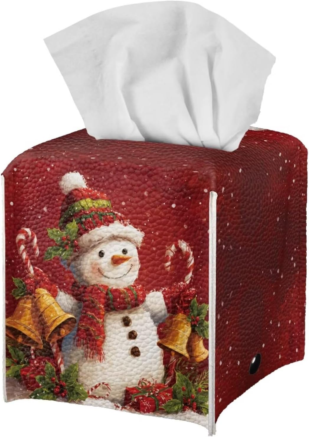 SnowmanTissue Box Cover Square Christmas Tissue Holder Red Facial Paper Box Holder Modern Holiday Home Bathroom Decor Leather Material & Waterproof