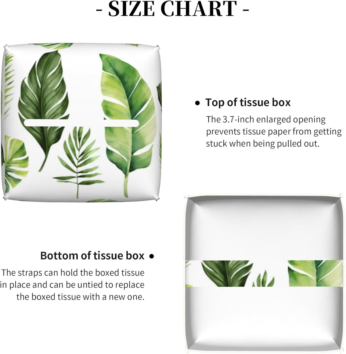 Green Tropical Leaves Tissue Box Cover Square,Watercolor Plant Palm Leaves Tissue Box Holder Waterproof Leather Facial Paper Organizer Dispenser for Bathroom Home Car Nightstand Vanity Desk