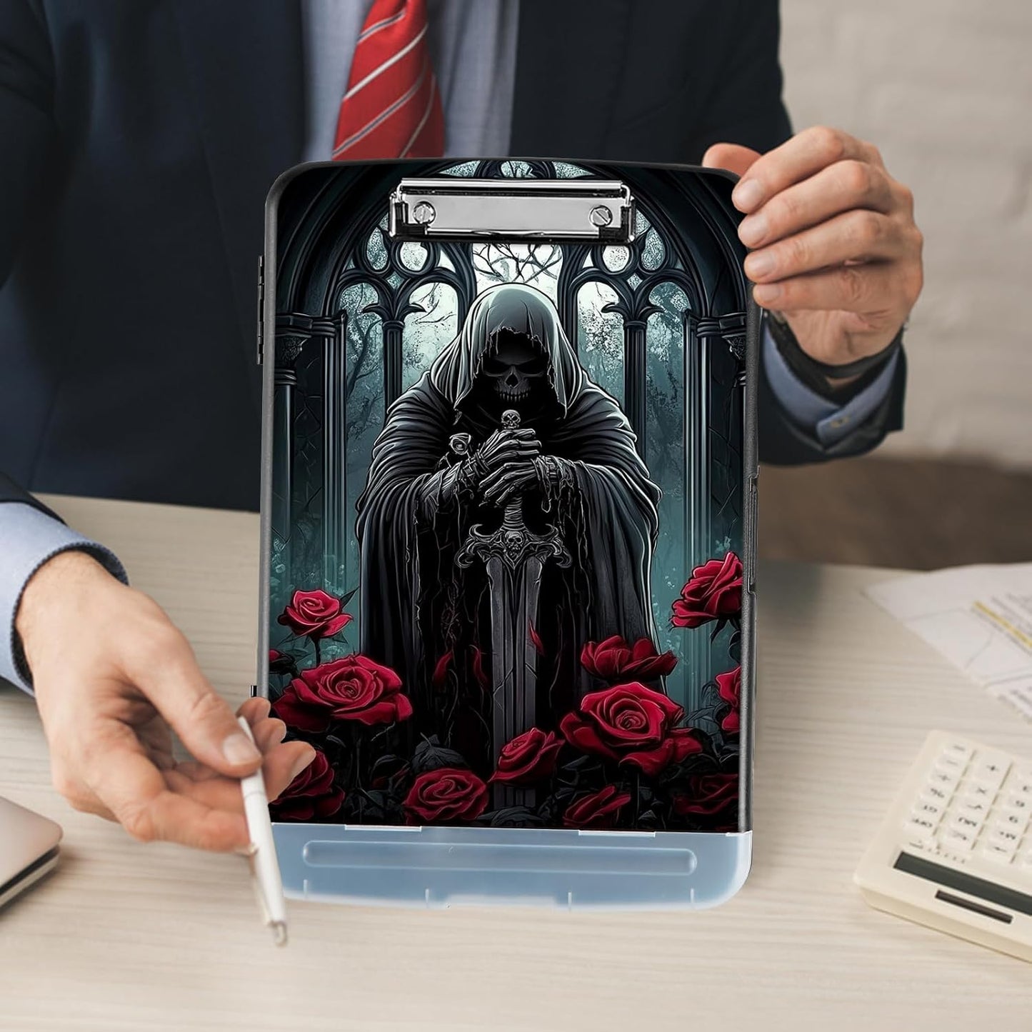 Clipboard with Storage - Large Capacity,Nursing Clipboard with Pen Holder,Heavy Duty,Plastic Side-Opening Folder for Teacher,Nurse - Knight and Sword