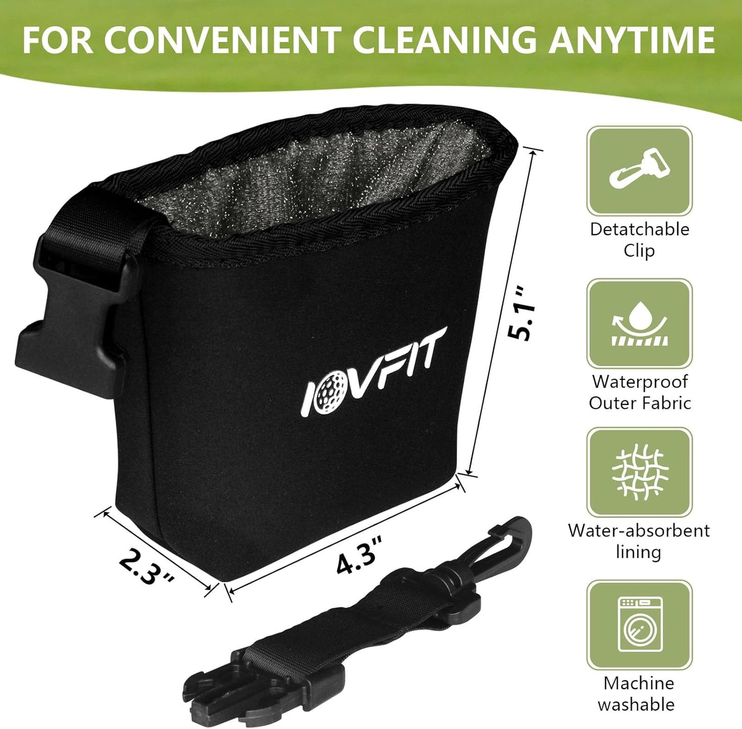 Golf Club and Golf Ball Cleaning Bag，Portable Waterproof Club Cleaner with Detachable Clip, Quick Dirt & Grass Removal, Compact Design for Golfers
