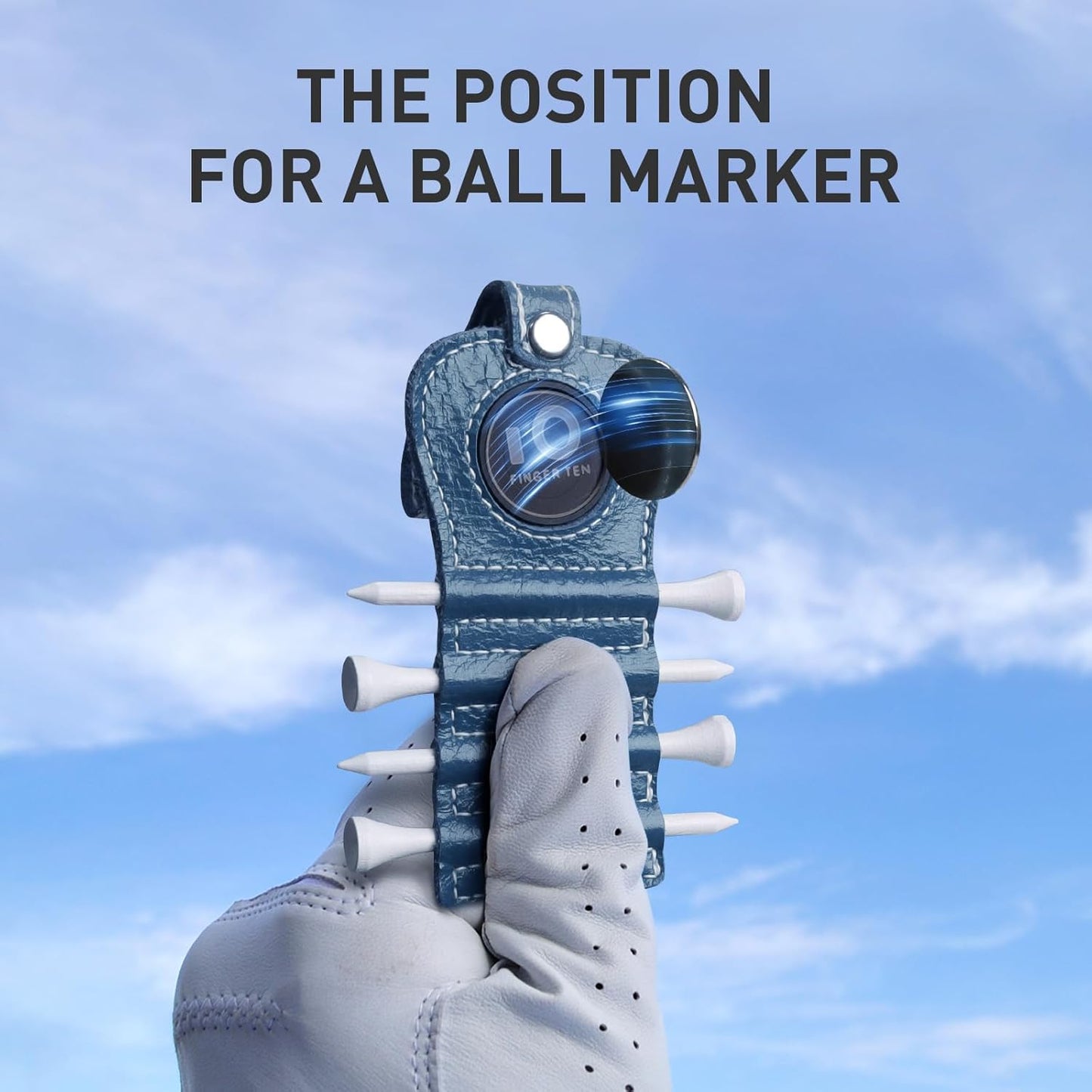 FINGER TEN Golf Tee Holder with Ball Marker and 4 Pcs Wood Tees Value 1/2 Pack, Luxury Leather Gift Hook to Golf Bag Belt Clip