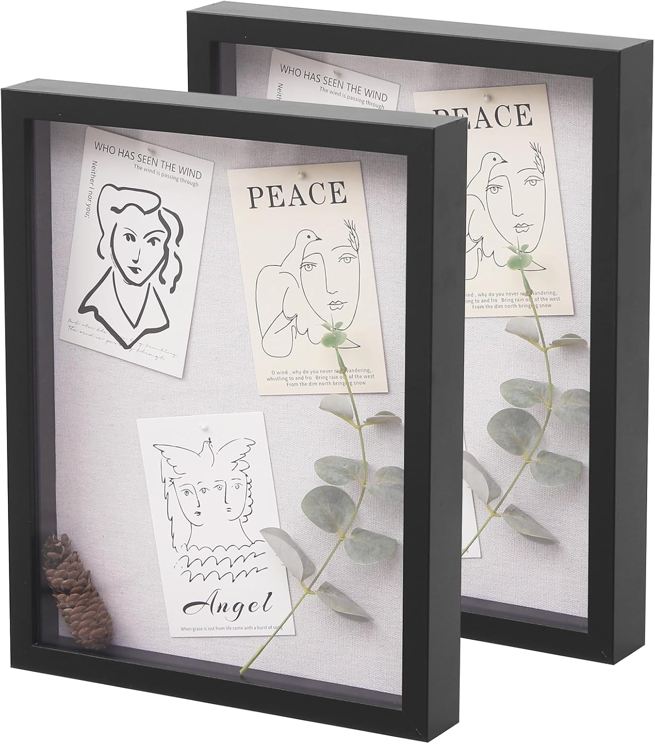 QDSSDECO 11"*14" Shadow Boxes Display Cases with Soft Linen Back Deep Wood Glass 3D Shadow Box Set for Wall and Tabletop, 2 Pack Black