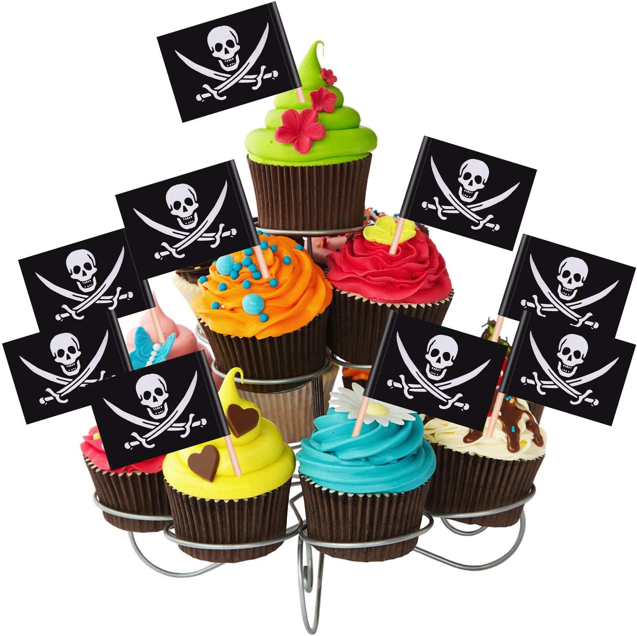 100 Pieces Pirate Cocktail Toothpicks Flags Cake Toppers for Food, Appetizer, Cocktail, Cupcake Decoration for Kids Halloween Birthday Party Decorations (100)