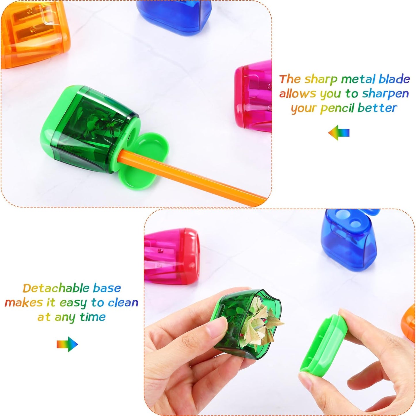 Aodaer 96 Pieces Manual Pencil Sharpeners Dual Hole Compact Sharpener with Lid for Kids Pencil Sharpener in School, Office, Home Mixed 4 Colors