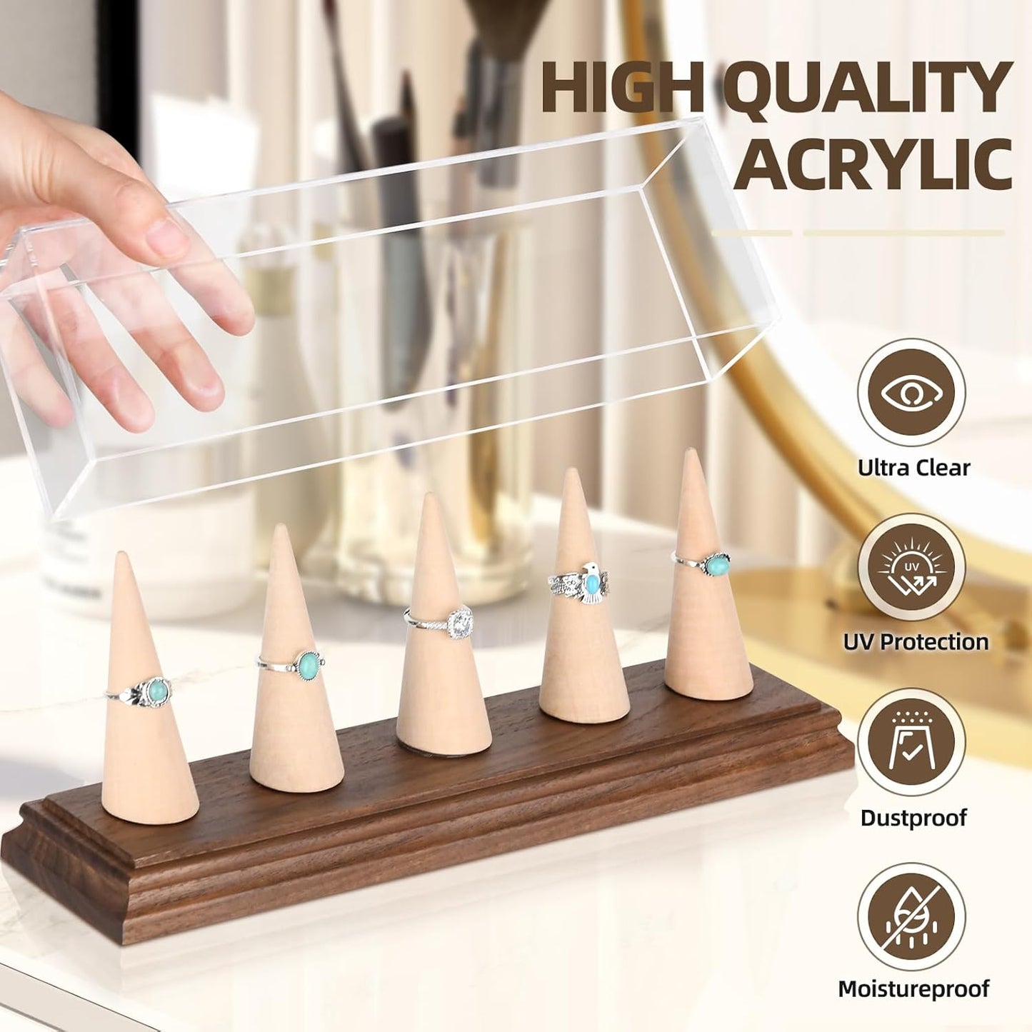 Championship Ring Display Case Baseball Softball Football Ring Holder for 5 Rings Wanult Wood Base Acrylic Sports Ring Display Case Stand for Men Wooden Ring Box for Women Memorabilia Showcase Cube