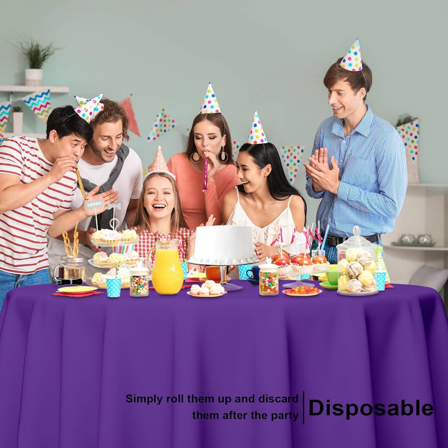 3 Pack Round Disposable Dark Purple Tablecloth, Dark Purple Plastic Table Cloths for Parties Disposable, 84x84 in Waterproof Camping Tablecloth for Birthday Party Baby Shower Picnic School