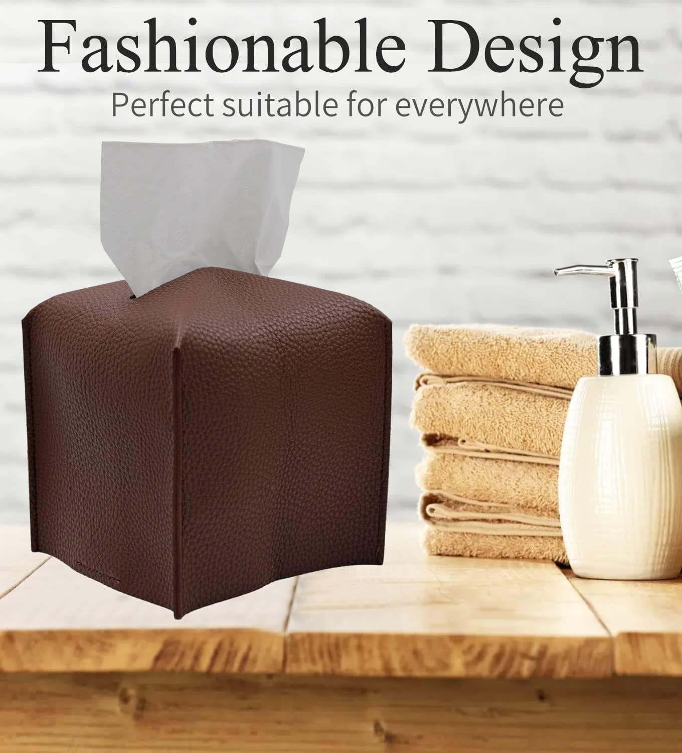 Livelab Tissue Box Cover, Square Decorative PU Leather Tissue Box Holder Modern Tissue Case Facial Paper Organizer Dispenser for Bathroom, Vanity Countertop, Night Stands, Desk 5X5X5'' | Dark Brown