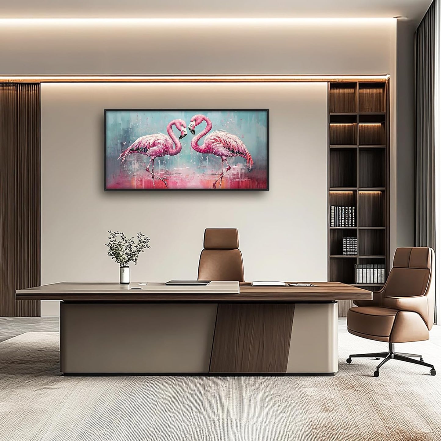 Large Flamingo Framed Wall Art for Living Room Flamingo Pictures Wall Decor Tropical Wildlife Painting Artwork Print Painting Home Decoration for Bathroom Bedroom Office 60x30 inch