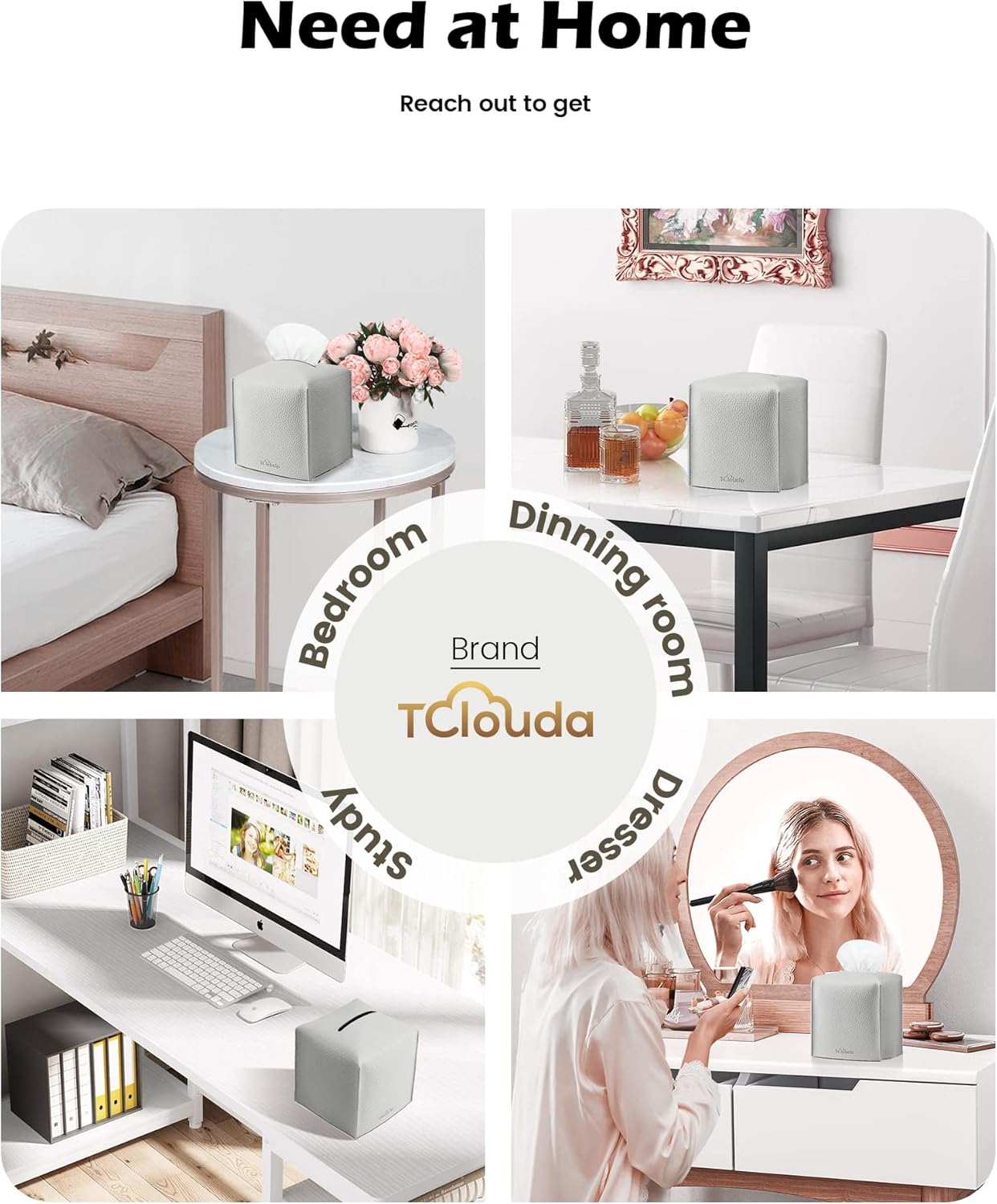 Tissue Box Cover for PU Leather, Modern Simple Solid Color Holder Square Tissue Bag, Ideal for Bathrooms,Office,Car,Outdoor Tent,Dining Table,5"X5"X5", Single Light Grey