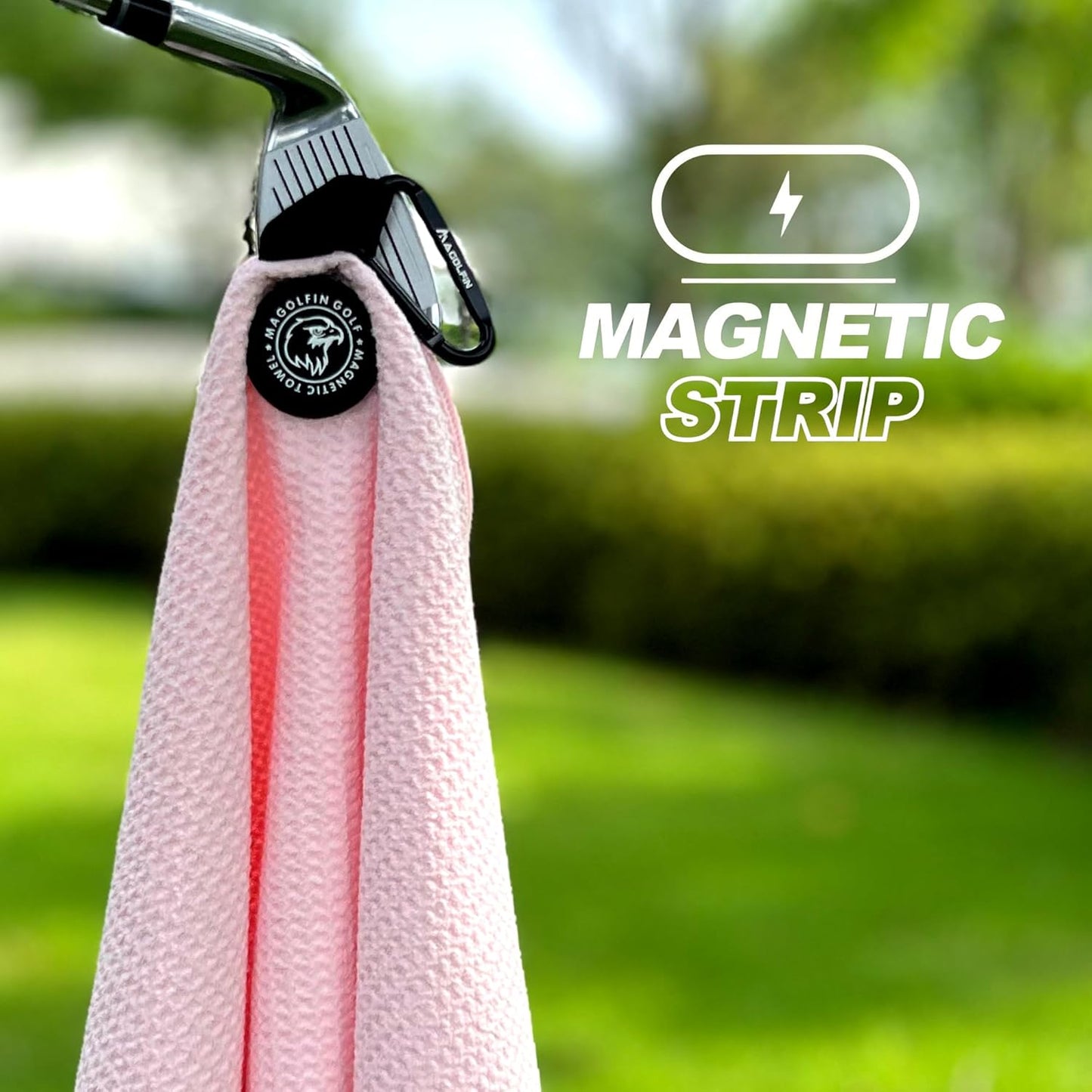 Magnetic Golf Towel with Clip, Microfiber Waffle Design - Industrial Strength Magnet for Strong Hold to Golf Bags, Carts & Clubs - Pink