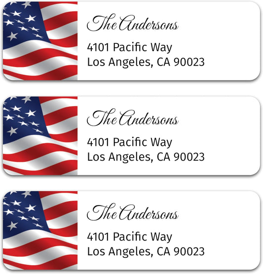 Personalized Patriotic Return Address Labels, Self-Adhesive Address Stickers on Sheets, 50-1000 Labels (Waving Flag)