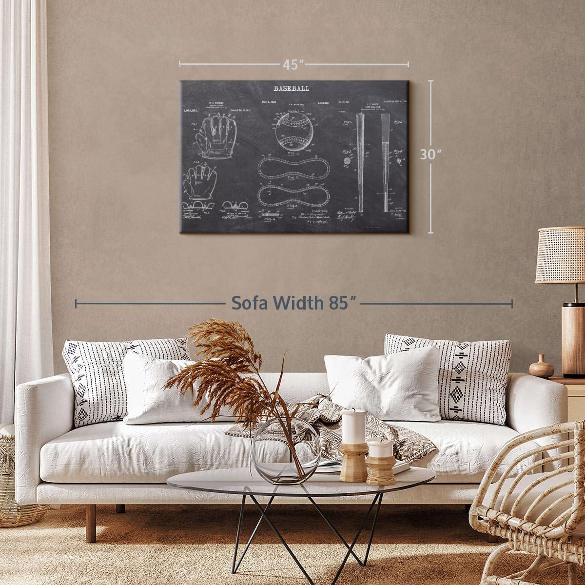 ElephantStock Baseball Patents Canvas - 1 Panel Sports Patent Wall Art Decor - Sports Decorations for Boys Room - Wall Art and Office Decor - 45" X 30"