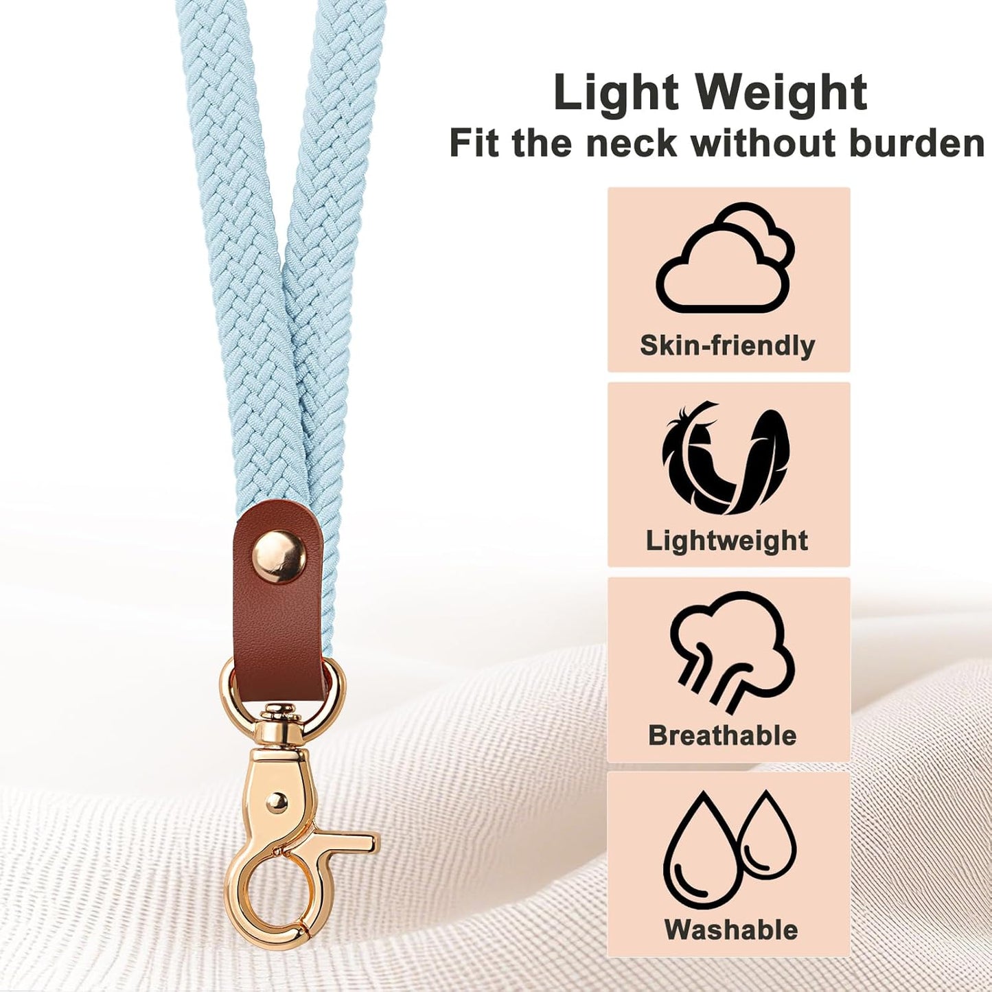 Fishent Stretchy Thin Lanyards for Keys ID Badges, Cute Long Teacher Neck Key Lanyard Keychains for Women Men Wallet Phone(Sky Blue)
