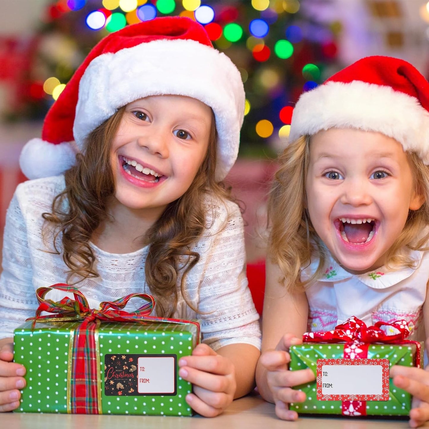 Outus 500 Pieces Christmas Tags Self Adhesive Gift Tags for Xmas Presents Christmas Name Labels Stickers for Wrapping Paper Festival Birthday Holiday Decor(Lovely Style,2.76 x 1.57 Inch)