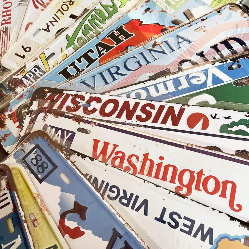 5/10/15/30/50 Counts Replica Vintage Car Plates, Embossed Novelty Car Plate Decoration for Man Cave Bar Kitchen Garage (15 Counts)