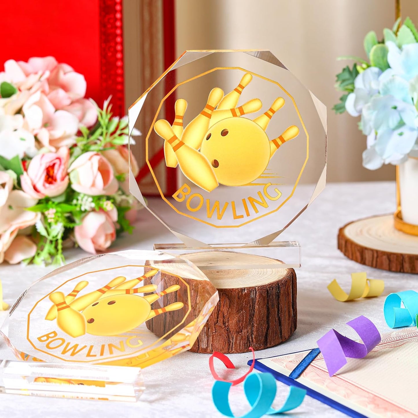 6 Pack Sports Trophy Acrylic Award Medals 4.72 x 4.72 Inch Sports Contest Trophies Bulk Plaques Team Prize Gift Trophies for Competition