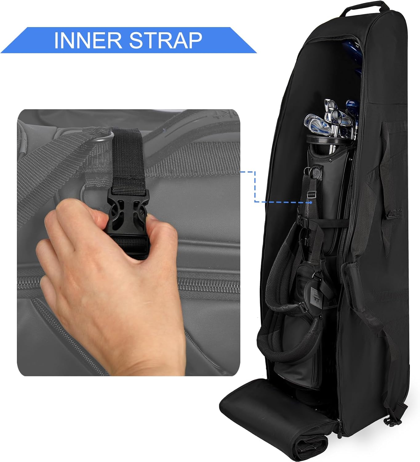 Golf Travel Bag for Airlines with Wheels - Adjustable Support Rod for Protect Golf Clubs