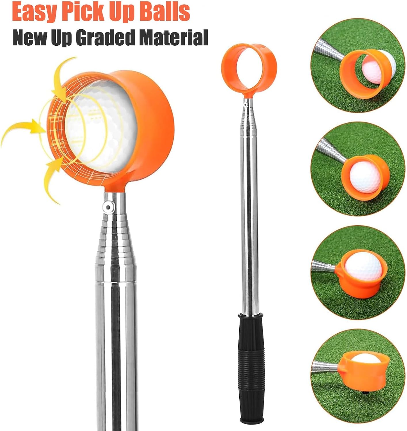 Golf Ball Retriever Telescopic, 12Ft Aluminum Alloy Golf Ball Retriever for Water, Ball Retriever Tool Golf Ball Grabber, Telescopic | Two-Sided | Easy Grab Ball | Golf Gifts for Men & Golfers