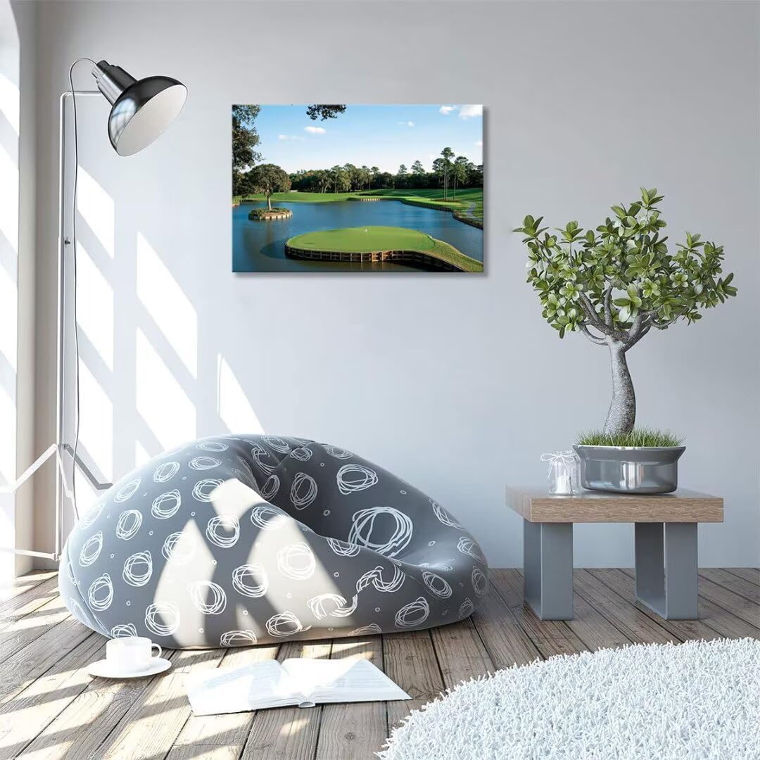 chenchenArt USA Golf Course Wall Art TPC Sawgrass Golf Course Pictures Canvas Prints Golf Wall Decor for Living Room Bedroom Bathroom Home Decorations Framed Ready to Hang(24''H x 36''W)
