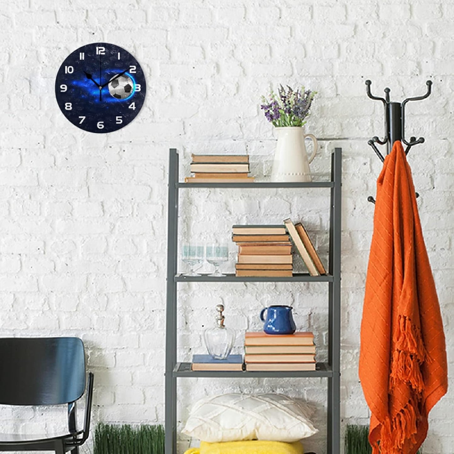 Sport Soccer Ball Wall Clock Silent Non-Ticking,Chic Football 9.5 Inch Round Wall Clock Battery Operated Clock Decor for Boy Room Home Wall Bathroom Kitchen Bedroom Living Room Office Classroom Patio