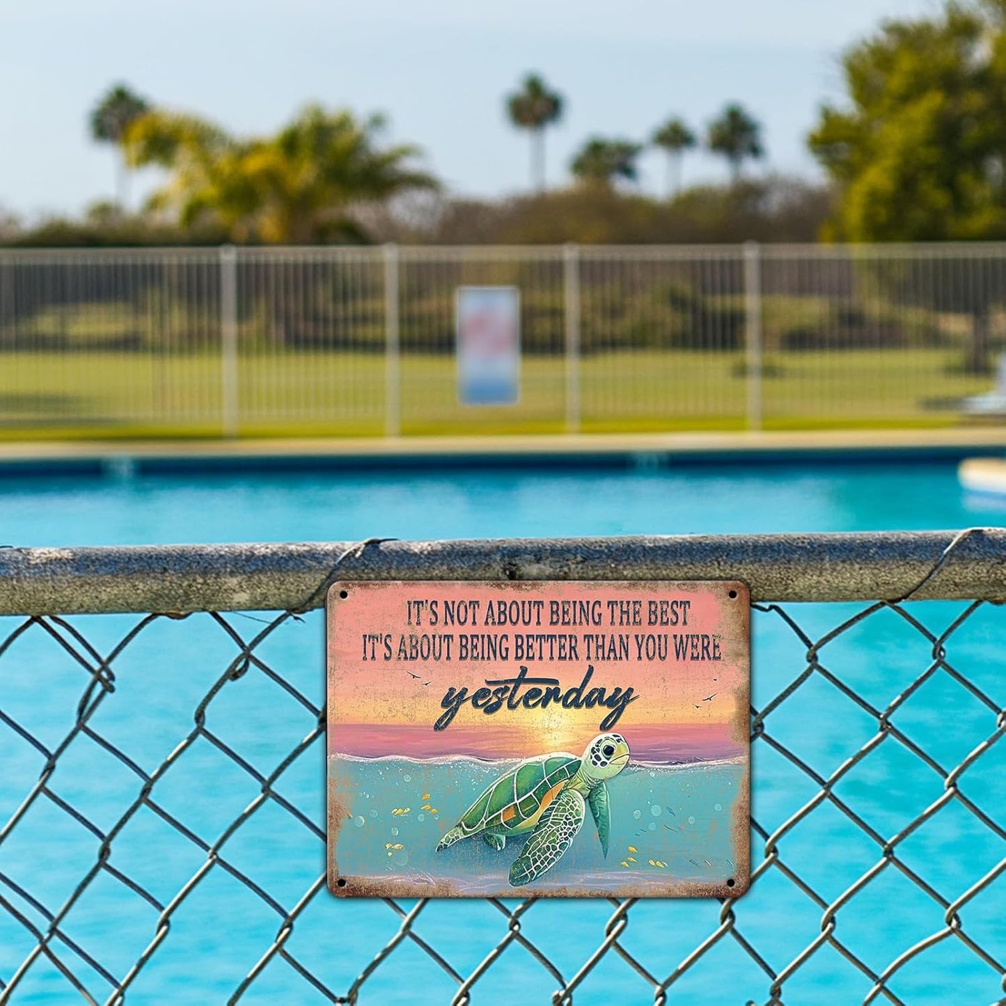 Vintage Sea Turtle Poster Metal Sign It's Not About Being The Best Sign Funny Retro Sign Restaurant Home Man Cave Wall Decor Signs 12x16 Inch