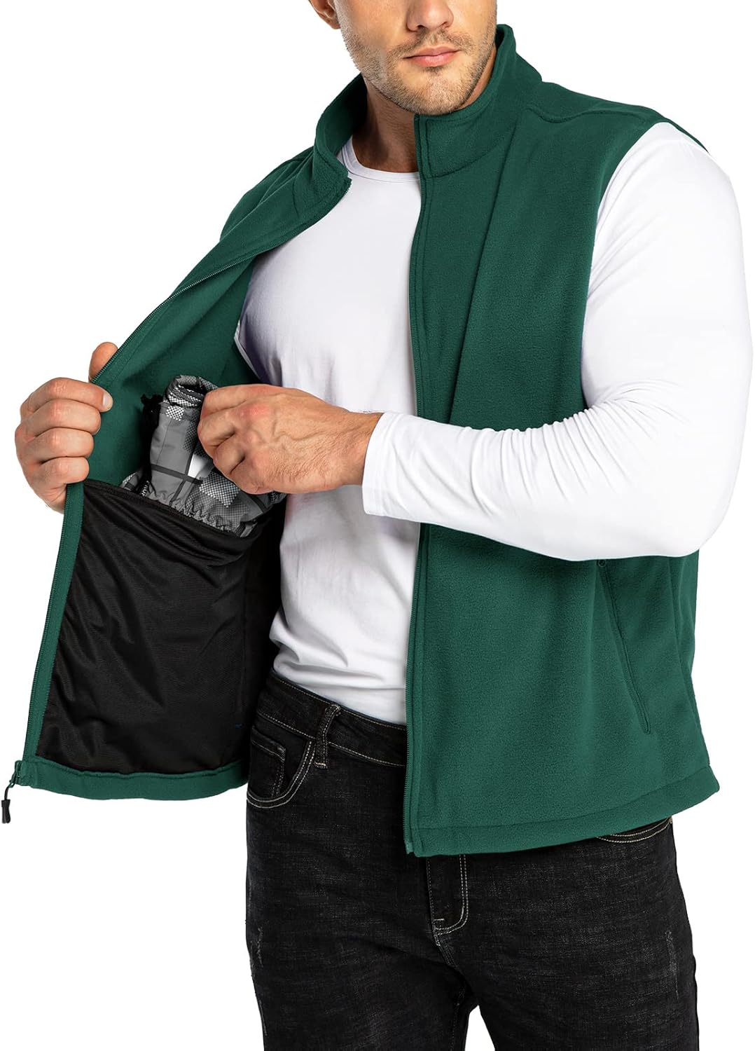 33,000ft Men's Fleece Vest, Lightweight Warm Zip Up Polar Vests Outerwear with Zipper Pockets, Sleeveless Jacket for Winter