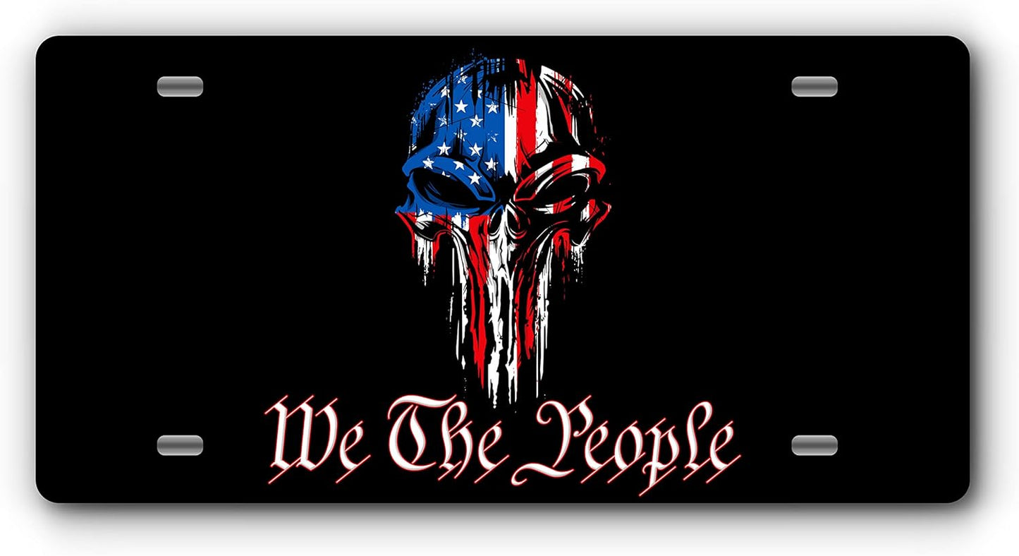 Patriotic Vanity Aluminum License Plate for Front of Trucks and Cars - Made in The USA - Universal Fit (Punisher)