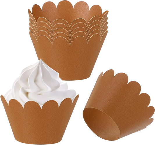 PATIKIL Cupcake Wrappers Paper, 50 Pack Baking Cups Standard Wave Decoration for Anniversary Birthday Weddings and Parties, Copper