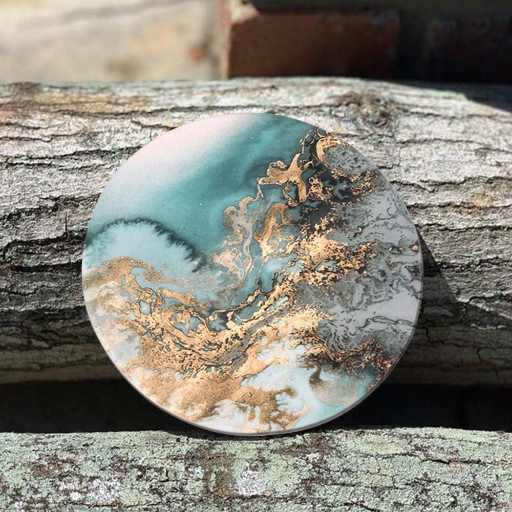 Lahome Marble Pattern Coasters - Round Drinks Absorbent Stone Coaster Set with Ceramic Stone and Cork Base for Kinds of Mugs and Cups (Blue, Set of 6)