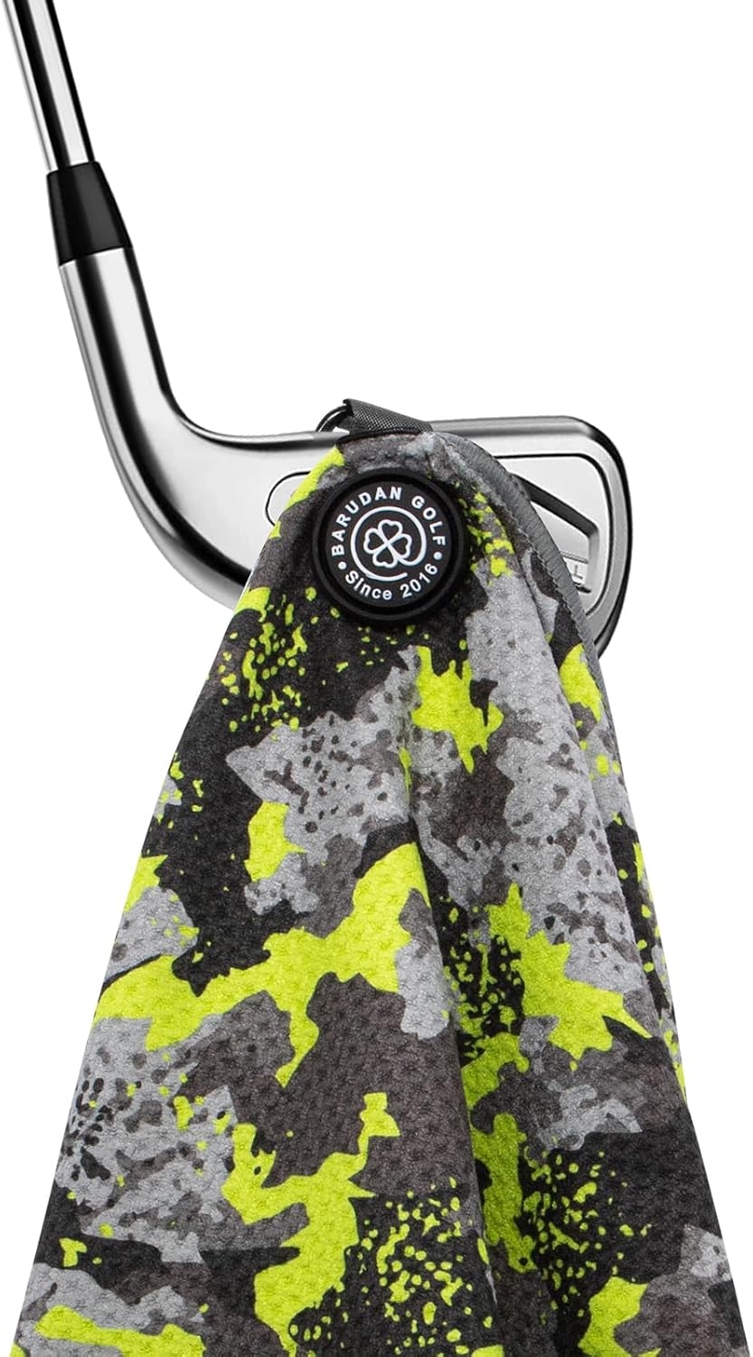 Magnetic Golf Towel for Men Women Golfer - Microfiber Golf Towel Magnet with Waffle Texture - Strengthen Magnet Golf Towels for Strong Hold to Metal Objects (Green Camo)