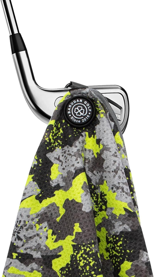 Magnetic Golf Towel for Men Women Golfer - Microfiber Golf Towel Magnet with Waffle Texture - Strengthen Magnet Golf Towels for Strong Hold to Metal Objects (Green Camo)