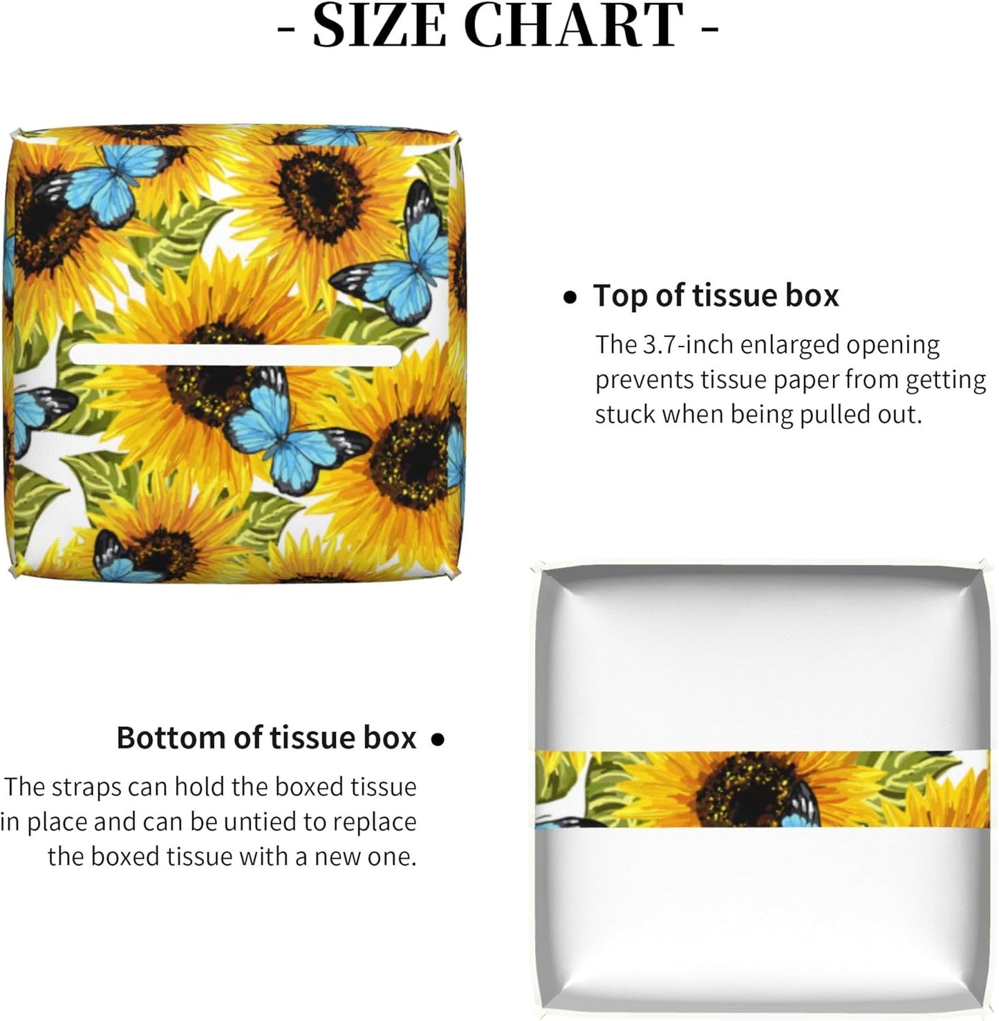 Sunflowers and Blue Butterflies Tissue Box Cover Square,Watercolor Sunflower Tissue Box Holder Waterproof Leather Facial Paper Organizer Dispenser for Bathroom Home Car Nightstand Vanity Desk