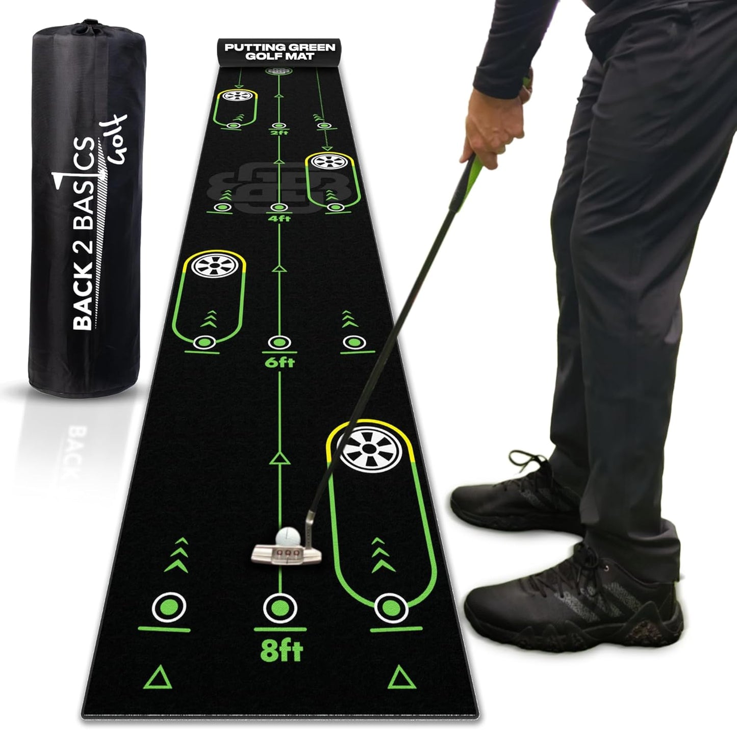 Back 2 Basics 10ft Golf Putting Mat - Premium Indoor Putting Green, Realistic Golf Putting for Training - Golf Practice Mat for Indoor/Outdoor Use, Putting Practice Mat for Golfers