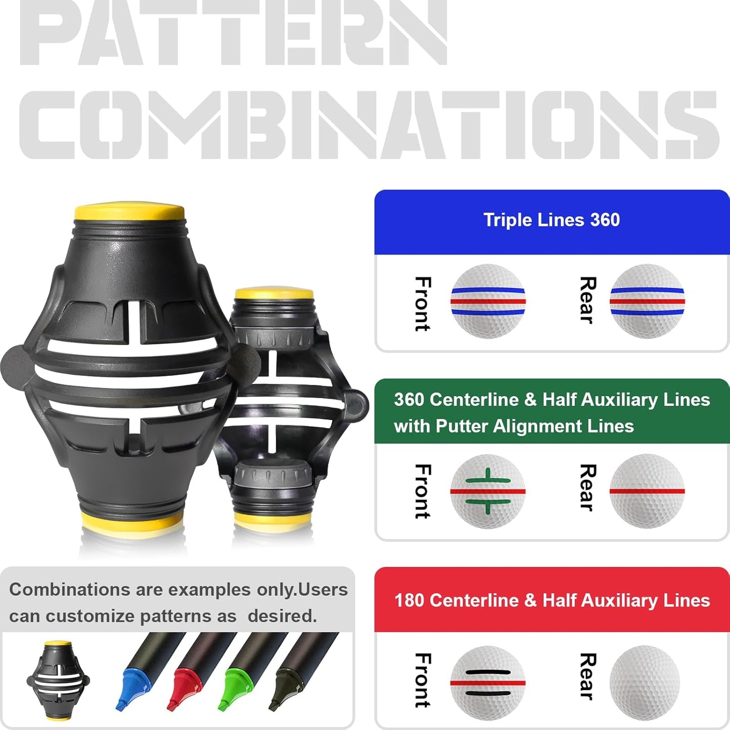 1 Pack 360° Triple Line Golf Ball Marker，Golf Ball Line Marker Tool，Golf Ball Marker Stencil，Alignment Ball Marker，Golf Accessories