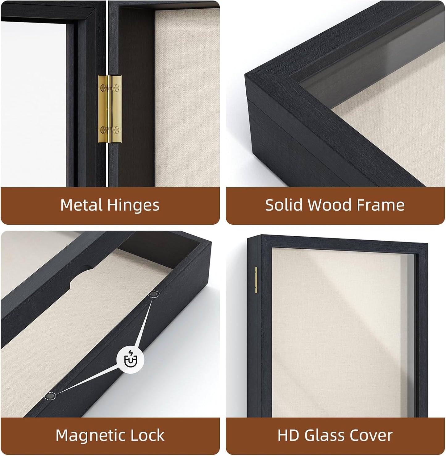 Love-KANKEI Shadow Box Frame 13x16.5 inch, Large Shadow Box Display Case with Linen Back Memorabilia Awards Medals Photos Memory Box Gift Black