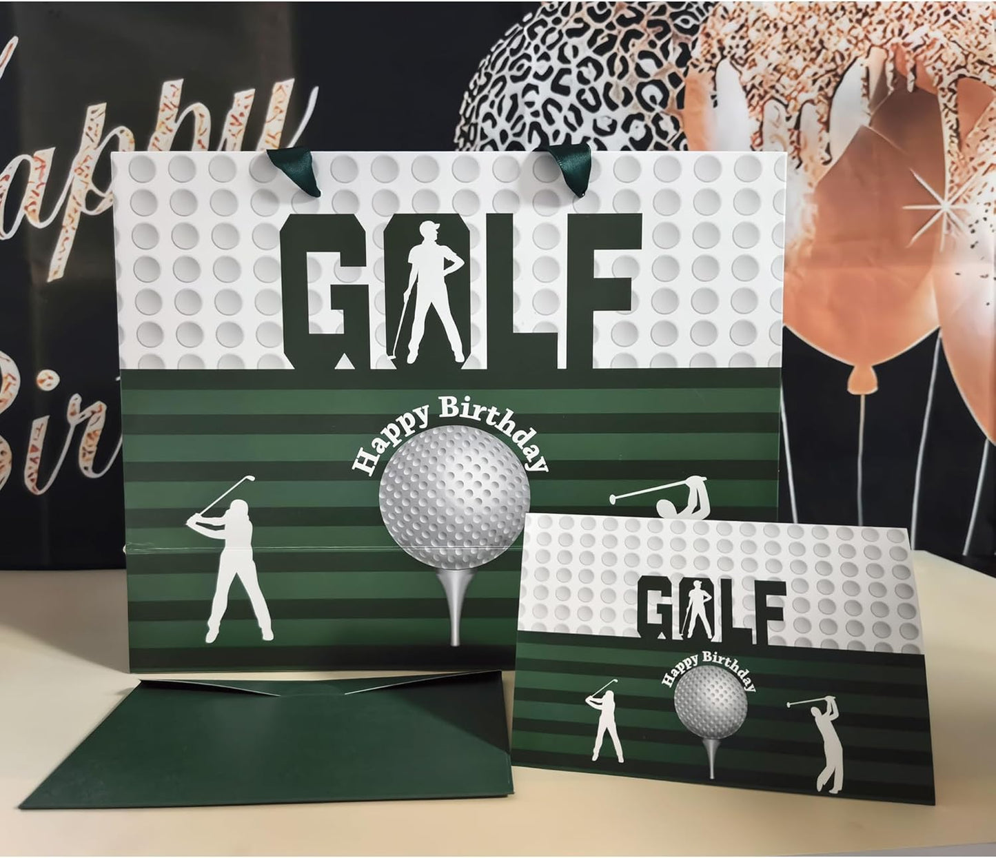 Sumerk 13" Golf Birthday Gift Bag with Tissue Papers and Greeting Card, Envelope and Stickers - Golf Theme Birthday Gifts Wrapping Bag for Men and Women