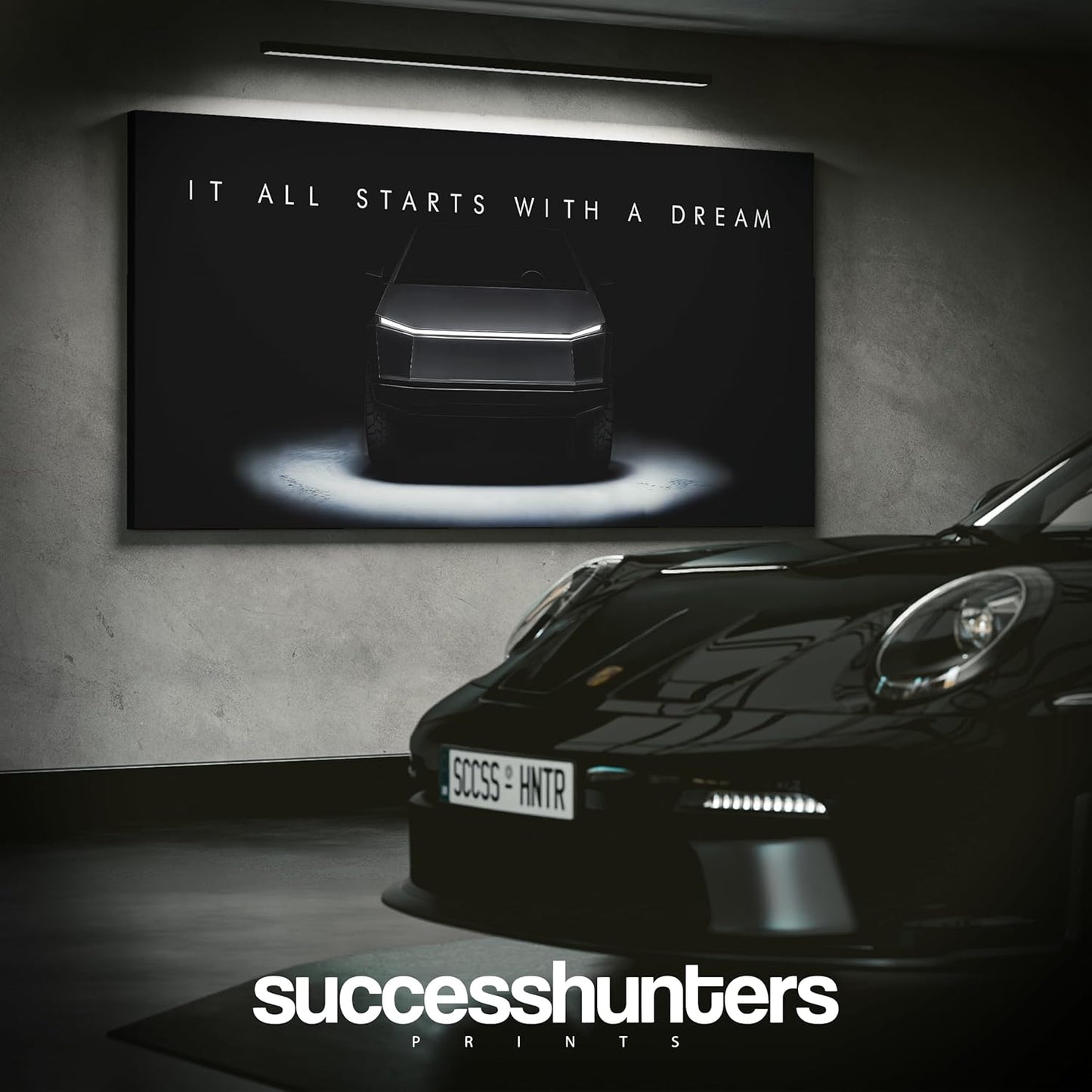 Motivational Wall Art for Office, Super Car Art Canvas, Inspirational Automotive Decor for Tesla Cybertruck Sportscar Lovers, Motivational Wall Decor for Home, Car Poster (20" x 40" in)