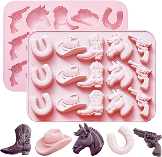 Cowboy Chocolate Molds Silicone, Western Themed Molds with Cowboy Hat, Boot, Horse, Saddle for Candy, Cakesicle, Cupcake, Jello, Ice Cube, Candle & Party Decorations