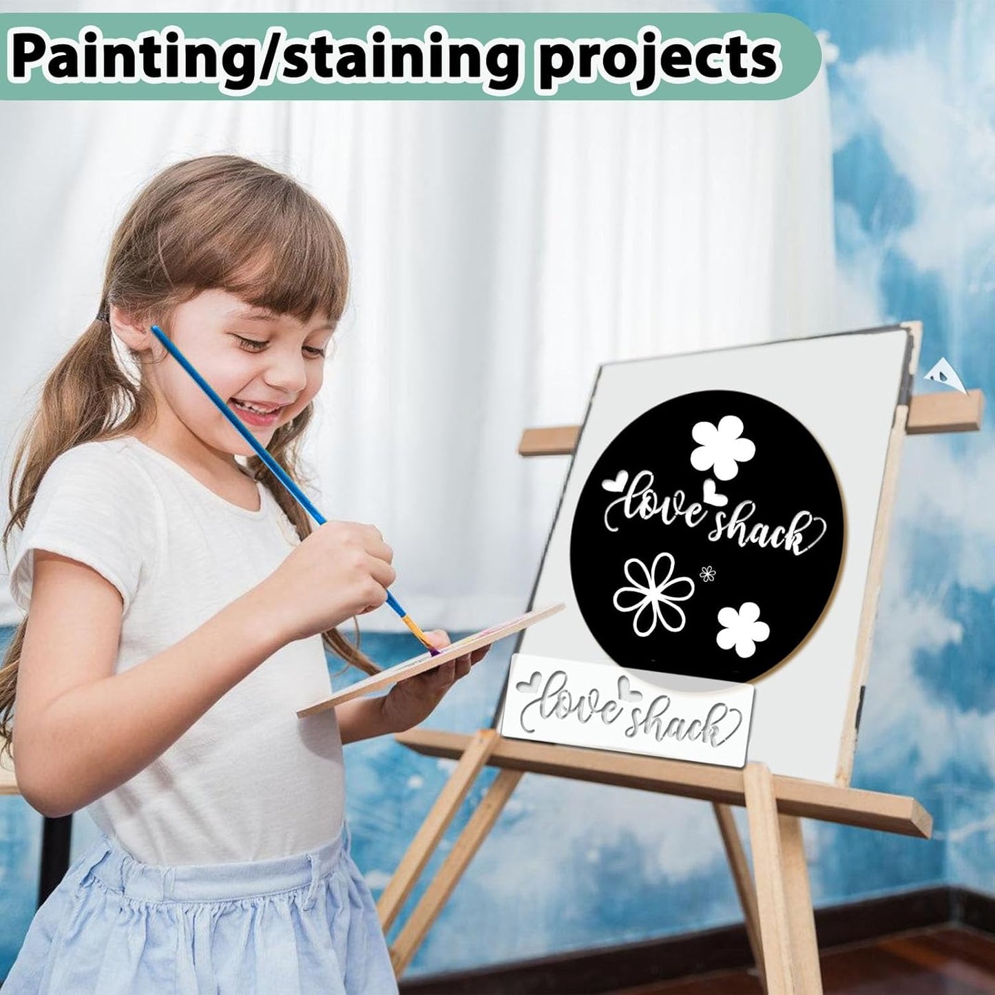 12 Inch Wood Circles for Crafts, 10Pcs Unfinished Wood Rounds with 12Pcs Welcome Stencils & 12Pcs Painting, DIY Wooden Crafts for Door Hanger, Wood Burning, Painting, Christmas Thanksgiving Day Decor