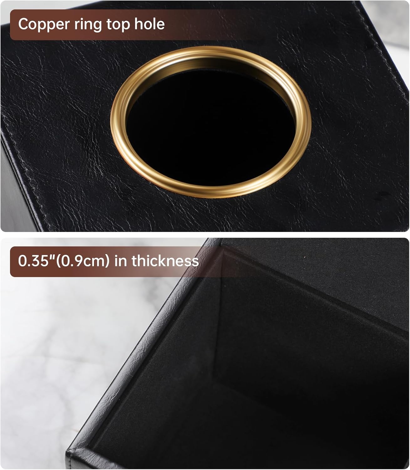 Square Tissue Box Cover, Luxury PU Leather Tissue Holder with Magnetic Closure (Black)