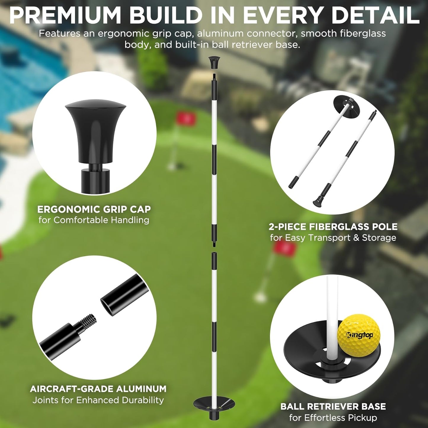 KINGTOP Golf Flagstick - Portable Design, Practice Putting Green Flag Stick for Yard, Club - Golf Pole Pin Flagpole, 3FT or 6FT Heights Available