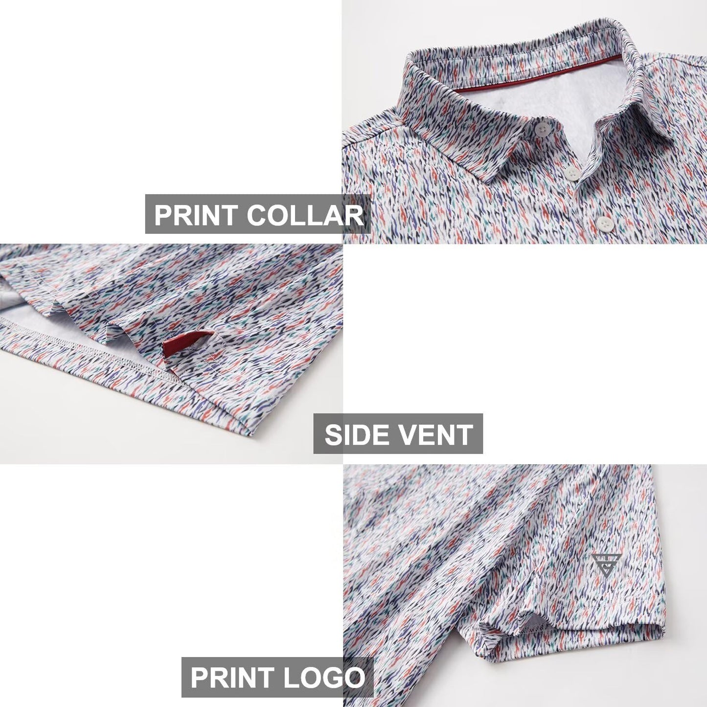 Golf Shirts for Men Dry Fit Short Sleeve Print Performance Moisture Wicking Polo Shirt